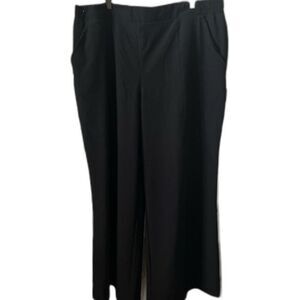 Womens Black Wide Leg Trouser Pants Pockets Flat waistband front elastic back 3X
